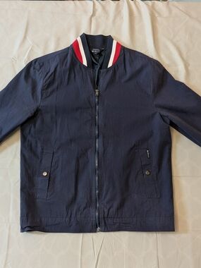 Men's Ben Sherman Navy Bomber Jacket with Red-Trim Collar - Medium